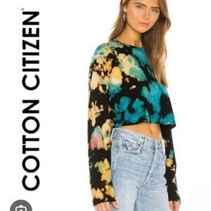 COTTON CITIZEN Tokyo Crop Long Sleeve top Blue Tie Dye XS NEW